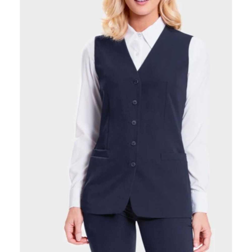 ICO Womens Professional Suit Vest‎ Navy Blue Button Front Waistcoat Size S New